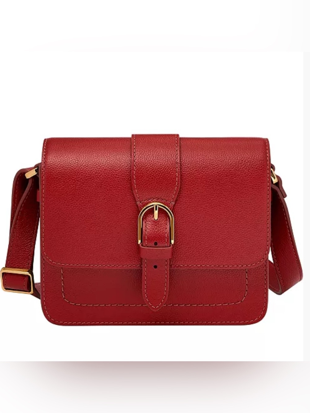 Fossil Zoey Red Leather Crossbody Bag with Gold Buckle